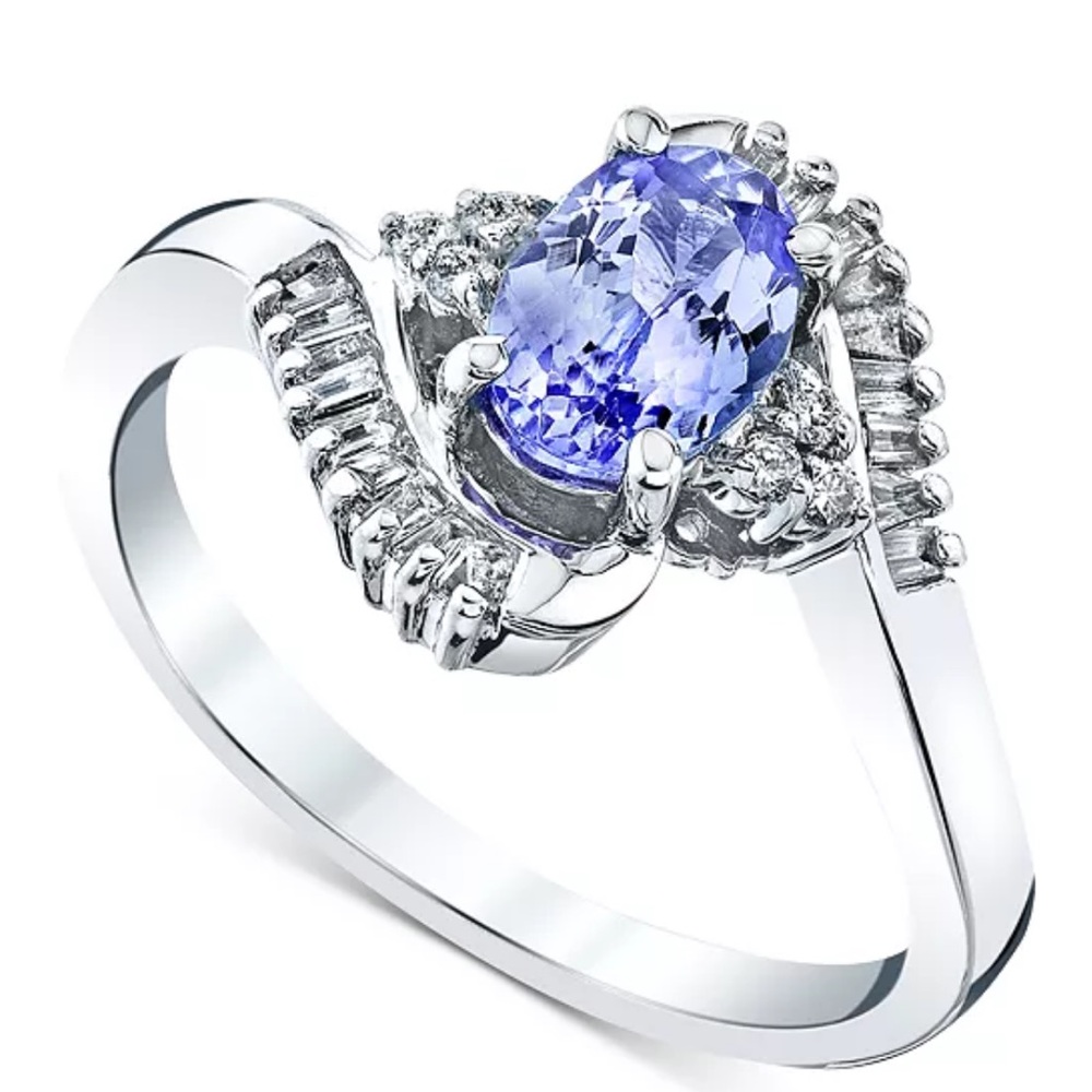 Elegant 10k White Gold 1 ct Tanzanite & 1/5 carat diamonds